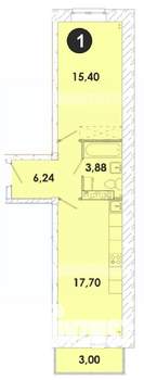 1-к квартира, строящийся дом, 46м2, 2/5 этаж
