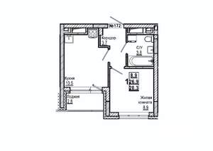 1-к квартира, вторичка, 28м2, 4/15 этаж