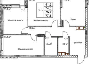 3-к квартира, вторичка, 76м2, 7/18 этаж
