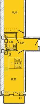 1-к квартира, вторичка, 46м2, 2/5 этаж