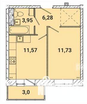1-к квартира, строящийся дом, 37м2, 2/5 этаж