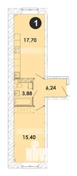 1-к квартира, строящийся дом, 43м2, 1/5 этаж
