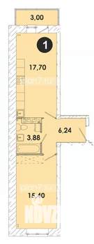 1-к квартира, строящийся дом, 46м2, 4/5 этаж