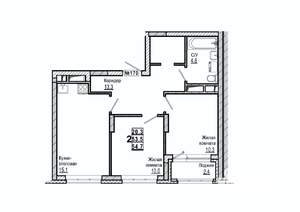 2-к квартира, строящийся дом, 55м2, 4/15 этаж
