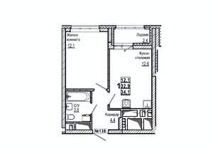 1-к квартира, строящийся дом, 34м2, 15/15 этаж