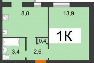 1-к квартира, вторичка, 29м2, 5/5 этаж
