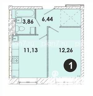 1-к квартира, строящийся дом, 35м2, 1/5 этаж