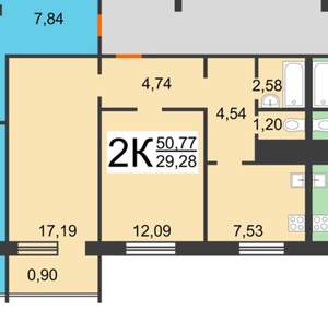 2-к квартира, вторичка, 51м2, 5/9 этаж