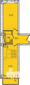 1-к квартира, вторичка, 46м2, 5/5 этаж