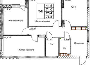 3-к квартира, вторичка, 75м2, 18/18 этаж