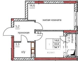 1-к квартира, строящийся дом, 34м2, 18/18 этаж