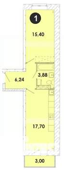 1-к квартира, строящийся дом, 46м2, 2/5 этаж