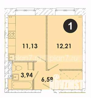 1-к квартира, строящийся дом, 35м2, 1/5 этаж