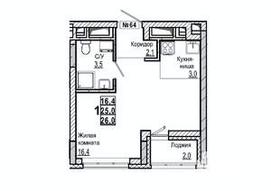 Студия квартира, строящийся дом, 26м2, 8/15 этаж