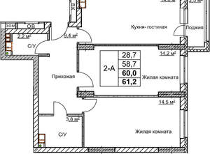 2-к квартира, вторичка, 60м2, 7/18 этаж