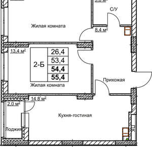 2-к квартира, вторичка, 54м2, 5/18 этаж