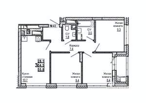 3-к квартира, вторичка, 56м2, 6/15 этаж