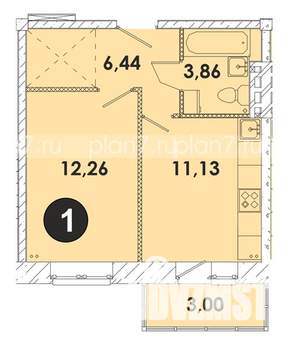 1-к квартира, строящийся дом, 37м2, 4/5 этаж