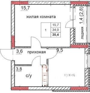 1-к квартира, строящийся дом, 35м2, 2/18 этаж